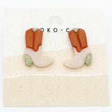 Mini Cowgirl Stud Earrings in Texas Orange and Chiffon Pearl