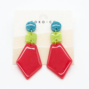 Topsail Earrings Turquoise, Lime & Coral