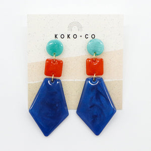 Topsail Earrings in Aqua, Orange & Blue