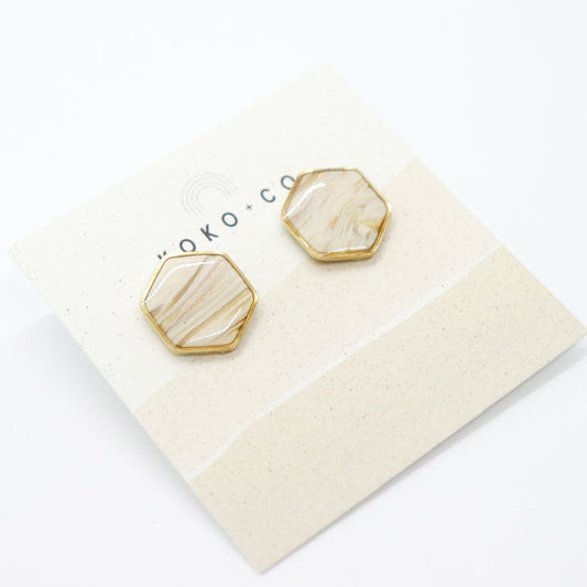 Brighton Stud Earrings in Mini Hexagon Cream Stone