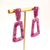 Plateau Stud Dangle Earrings in Fuchsia Stone