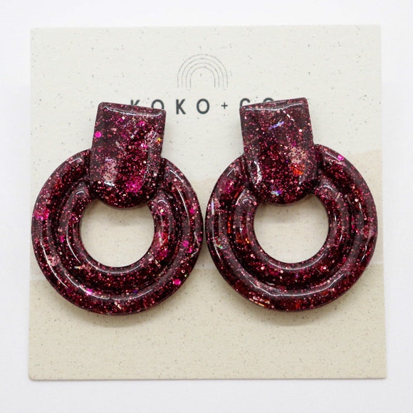 Whistler Sparkle Stud Earrings in Maroon Glitter