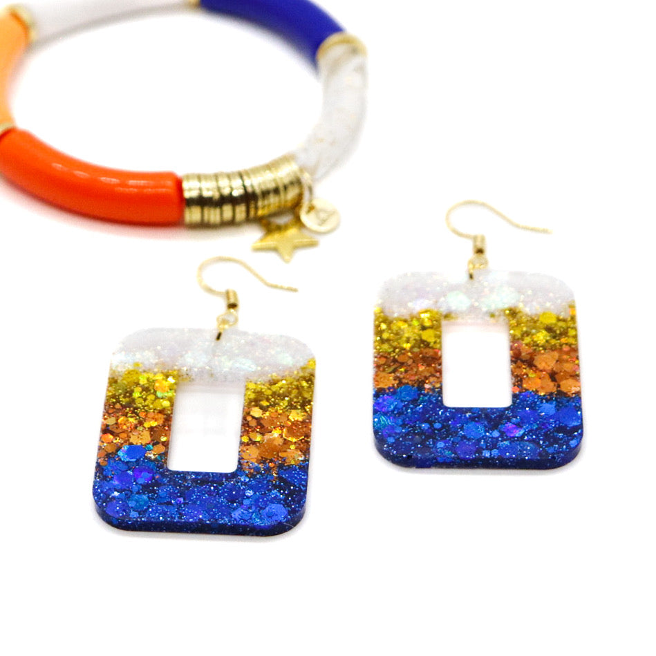 H-Town Rectangle Glitter Earrings