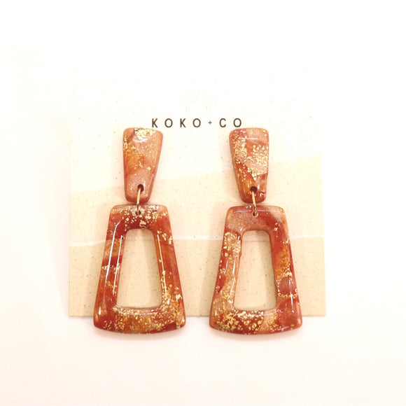 Plateau Stud Dangle Earrings in Orange Stone