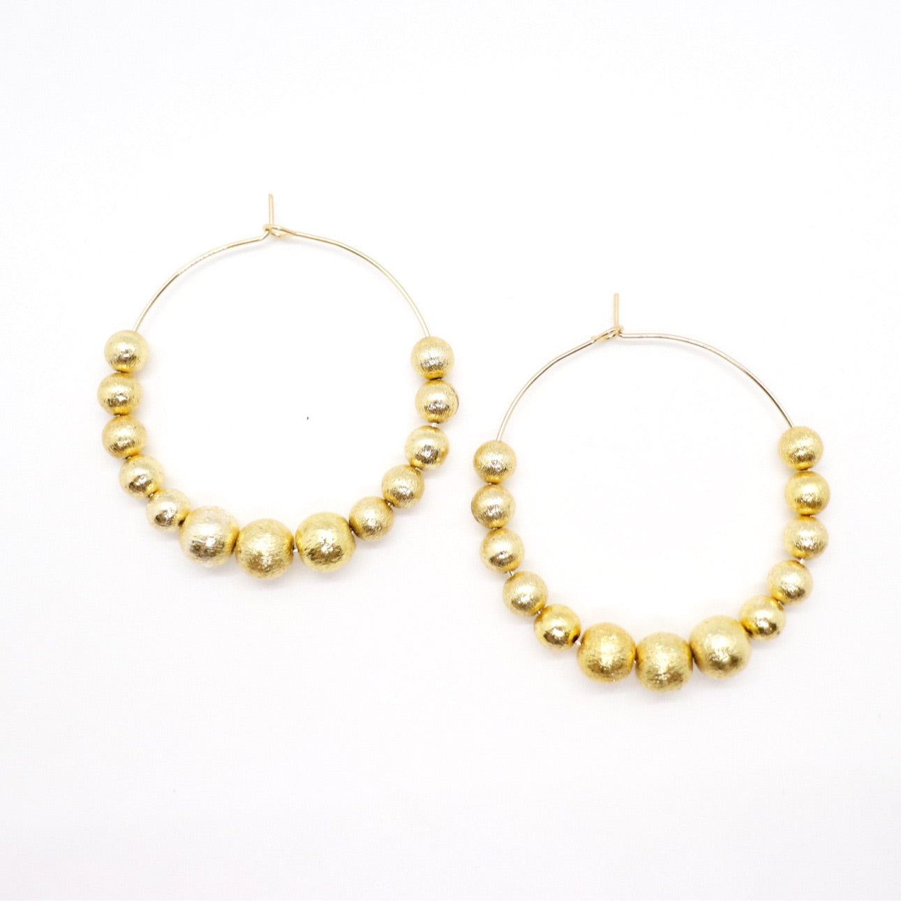 Brushed Gold Beaded Hoop Earrings - Large