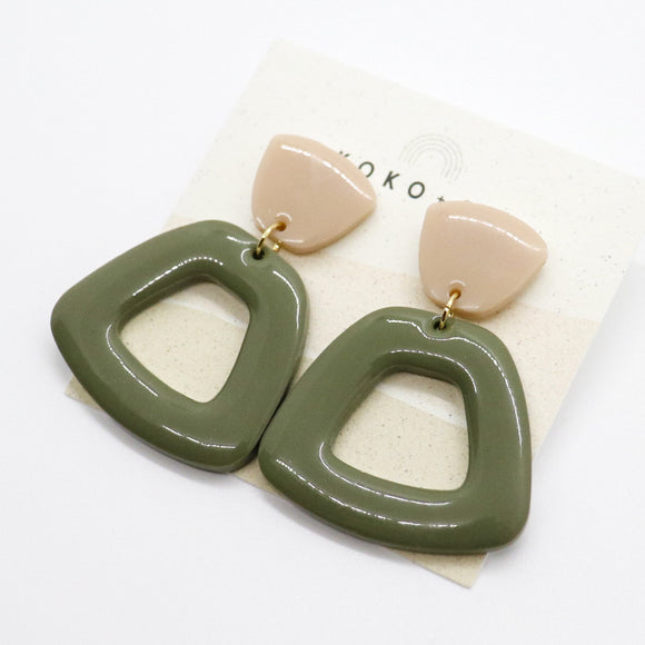 Marina Earrings Army Green & Tan