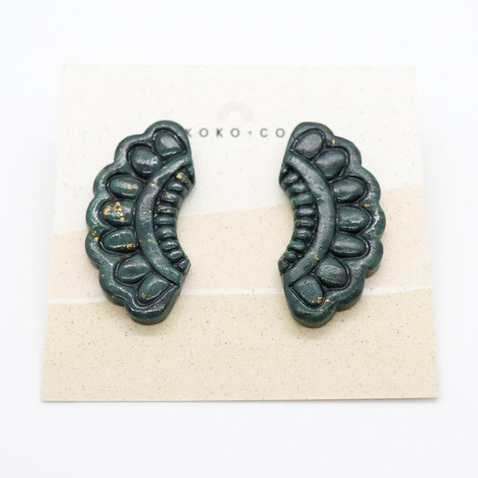 Aztec Stud Earrings in Green Stone